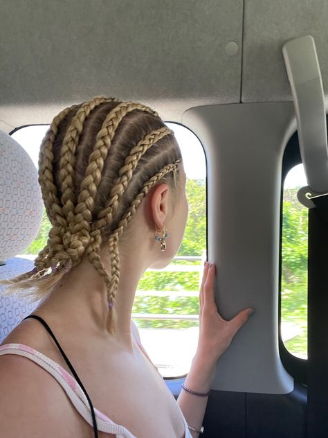 Jumbo Cornrow Braids, 5 Braids Cornrows, Blonde Cornrows, White Girl Cornrows, Jumbo Cornrows, Big Cornrows, 5 Braid, Undercut Long Hair, Braid Inspiration