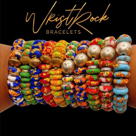 African Glass Beads, Bracelets 2022, Ghana Beads, Mens Stretch Bracelets, Africa Jewelry, African Beaded Bracelets, Clothespin Diy Crafts, African Bracelet, Arm Candy Bracelets