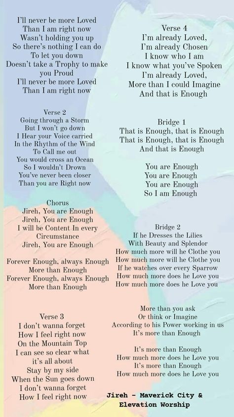 #Jireh #Lyrics #ElevationWorship #MaverickCity #Worship #Song #Cristian Jireh Lyrics, Sunday Morning Song, Christian Song Lyrics Quotes, Worship Song Lyrics, This Is Gospel Lyrics, Christian Music Playlist, Maverick City, Hymn Lyrics, Gospel Song Lyrics