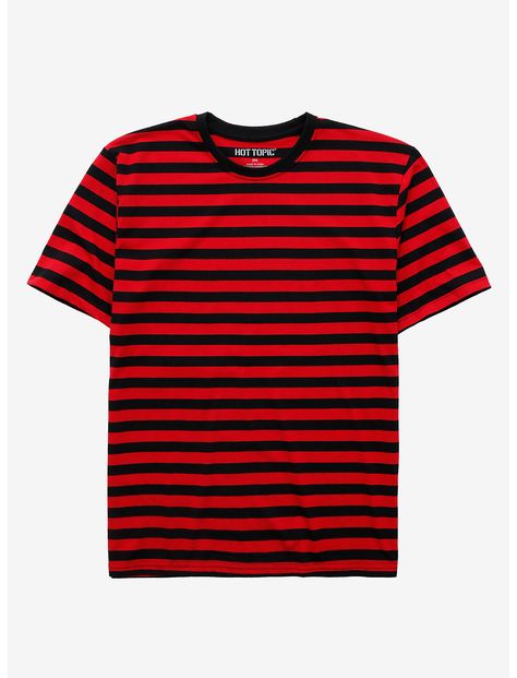 Red & Black Stripe T-Shirt Weirdcore Ocs, Hot Topic Shirts, Striped Tshirt, Character Styles, Red Striped Shirt, Black Striped Shirt, Red Gothic, Red Outfits, Random Clothes