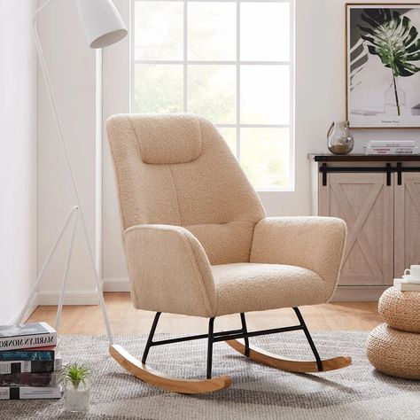 George Oliver Gruver Rocking Chair & Reviews | Wayfair Chair Overstock, Alien Stuff, Chair Nursery, Rocker Chair, Rocking Chair Nursery, White Interiors, Teddy Fabric, Printed Chair, Nursery Chair