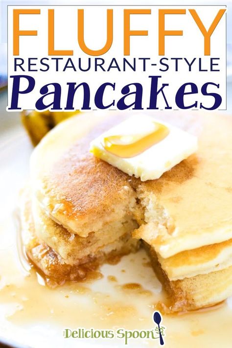 Restaurant Style Pancakes Recipe, Diner Pancake Recipe, Thick Fluffy Pancakes, Diner Pancakes, Fluffy Buttermilk Pancake Recipe, Buttermilk Pancake Recipe, Pancake Syrup Recipe, Homemade Buttermilk Pancakes, Pancake Restaurant