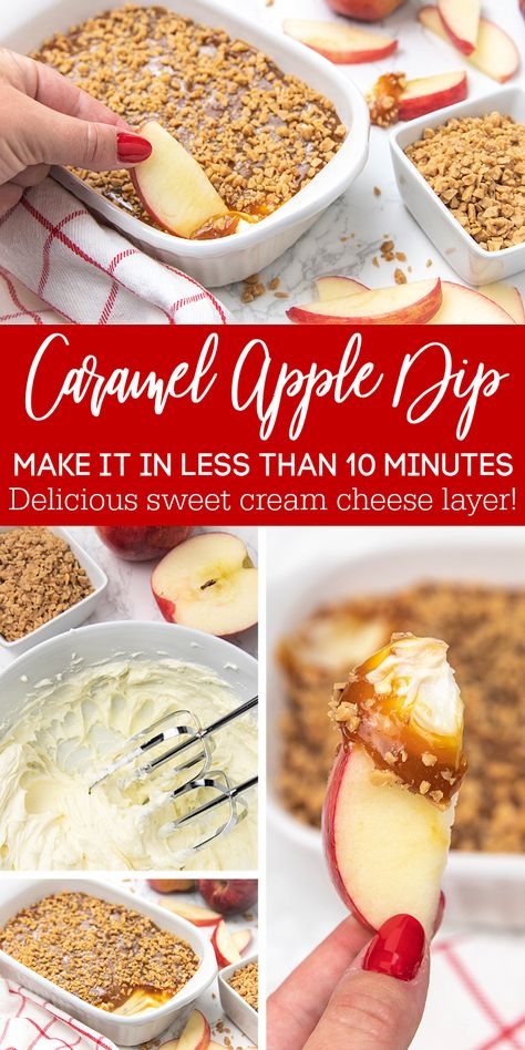 Apple And Caramel Dip, Thanksgiving What To Bring, Caramel Apple Dip Cream Cheese Toffee Bits, Makeahead Party Food, Carmel Fruit Dip Recipe, Fall Work Events, Apple Dip With Toffee Bits, Carmel For Apple Dipping, Salted Caramel Dip