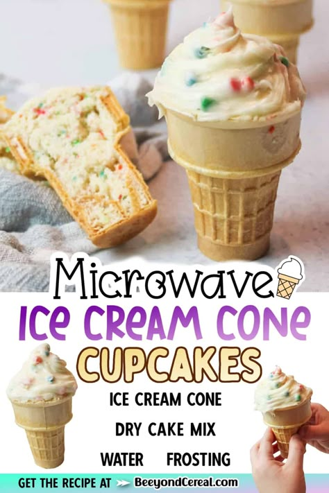 Ice Cream Cone Dessert Ideas, Kid Recipes Easy Fun, Kids Recipe Cards, Easy Cooking Recipes For Kids, Ice Cream Cone Cupcakes Recipe, Microwave Cupcake, Meals Kids Can Make, Christmas Classroom Ideas, Student Cooking