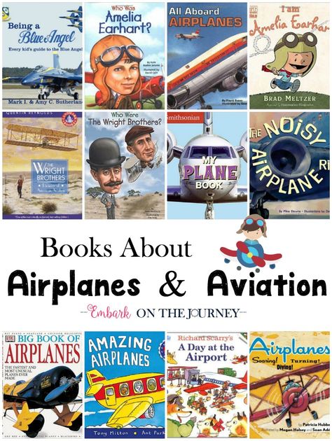 Zoom on over and check out this list of books about airplanes and aviation. Read about airplanes, airports, Amelia Earhart, and more! | embarkonthejourney.com Airport Theme, Aviation Theme, Transportation Preschool, Airplane Theme, List Of Books, Transportation Theme, Wright Brothers, Amelia Earhart, Books For Children