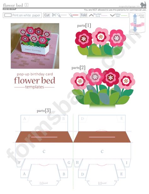 Flower Bed Pop-Up Card Template printable pdf download Popup Card Template, السلسلة الغذائية, Pop Up Flower Cards, Diy Pop Up Cards, Card Template Free, Pop Up Card Templates, Libros Pop-up, Card Templates Printable, Pop Up Art