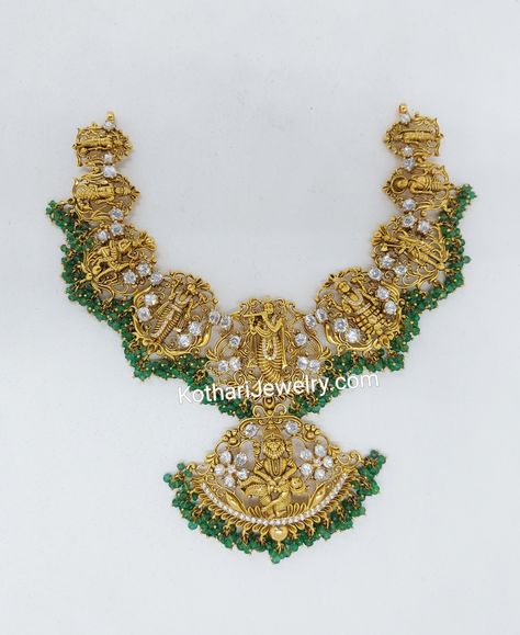 Traditional Gold Dasavatharam CZ Necklace Dasavatharam Images, Dasavatharam Necklace, Diamond Necklace Indian, Diamond Gold Earrings, Indian Diamond Jewellery, Gold Bangles Indian, Bridal Diamond Necklace, Bracelets Diamond, Pure Gold Jewellery