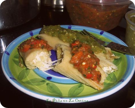 Green Chile and Cheese Tamal Chile And Cheese Tamales, Cheese Tamales, Chicken Tamales, Oaxaca Cheese, Green Chile Chicken, Hispanic Kitchen, Salsa Verde Chicken, Tamale Recipe, Mexican Foods