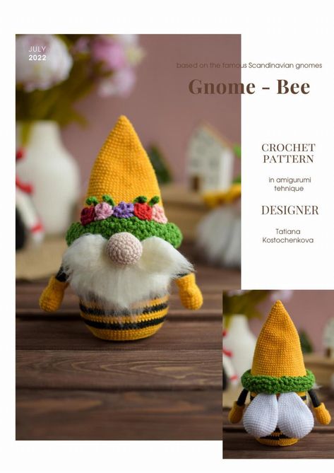 Crocheted Gnomes, Bee Crochet Pattern, Crochet Gnomes, Bee Crochet, Gnome Crochet, Elves And Fairies, Gnome Patterns, Toy Pattern, Knitting Machine