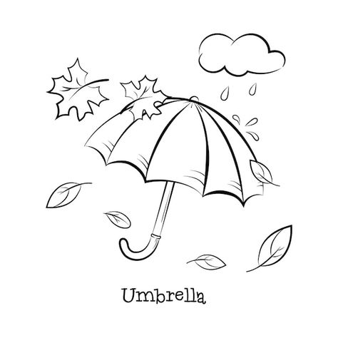 Autumn Black And White, Umbrella In The Rain, Umbrella Cartoon, Umbrella Drawing, Black And White Clipart, Cute Umbrellas, Reading Anchor Charts, Outline Illustration, Earth Day Activities