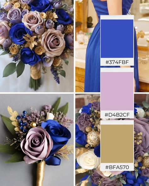 Explore these stunning royal blue, mauve, and gold wedding color ideas for inspiration to help you create your dream wedding color palette! 💍✨ READ--> https://franciscasbridal.com/royal-blue-and-mauve-wedding-color-ideas/ #franciscasbridal #wedding #weddinginspo #weddingideas #weddingvenue #weddingplanning #weddingflowers #weddingcolorideas #weddinginspiration #weddingcolors #weddingcolorideas #weddingcolorpalette #weddingthemeideas #weddingdecor Royal Blue Wedding Color Palette, Wedding Colors Royal Blue, Royal Blue And Purple Wedding Theme, Mauve And Gold Wedding, Royal Blue Color Palette, Wedding Color Royal Blue, Purple And Blue Wedding, Mauve Wedding Colors, Wedding Color Ideas