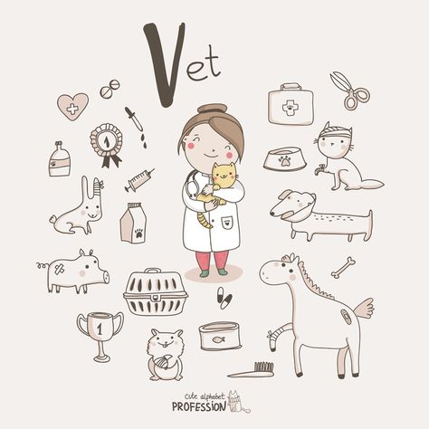 Vet Pictures, Veterinarians Medicine, Vet Tech School, Veterinary Tech, Vector Alphabet, Dog Tumblr, Kids Alphabet, Veterinary Science, Vet Medicine