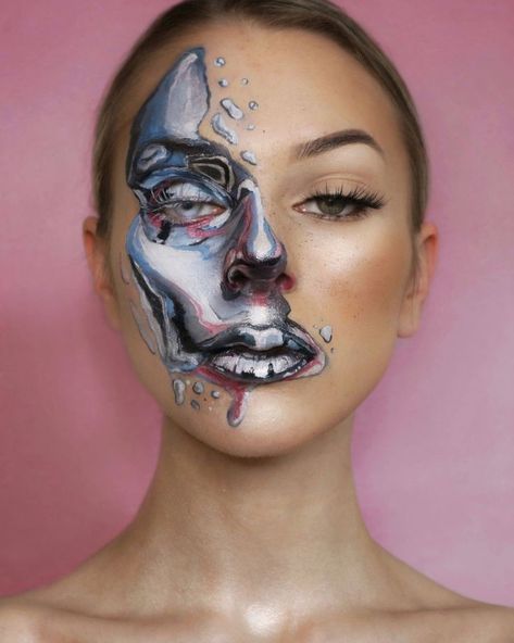 Abstract Makeup Art, 3d Makeup Art, Distortion Makeup, Make Up Artistique, Makeup Art Face Inspiration, Surrealism Makeup, Creative Face Paint, Art Inspired Makeup, Crazy Makeup Art