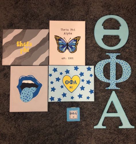 Theta Phi Alpha Canvas, Aephi Canvas, Canvas Painting Ideas College, Sorority Artwork, Theta Canvas, Sorority Canvas Paintings, Amazing Poetry, Big Little Canvas, Sorority Art