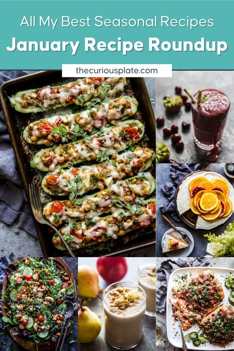 42 Popular Recipes to Cook in January is a collection of healthy, seasonal recipes from refreshing smoothies to scrumptious salads to easy chicken & seafood dinners to all things citrus! This round-up is chock-full of delicious recipes that are perfect to make all January! Pop over to my site for the recipes! | dinner recipes | desserts | salads | side dishes | Refreshing Smoothies, January Recipes, Seafood Dinners, Healthy Dinner Options, Hearty Dinner Recipes, Recipes To Cook, Seasonal Cooking, Side Dishes For Bbq, Easy Drink Recipes