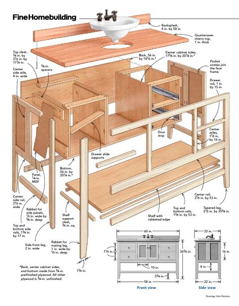 Build Your Own Bathroom Vanity - Fine Homebuilding Build Your Own Bathroom Vanity, Bathroom Vanity Plans, Kids Woodworking Projects, Woodworking Plans Patterns, Free Woodworking Project Plans, Woodworking Plans Pdf, Woodworking Plans Beginner, Woodworking Projects Furniture, Diy Halloween Decor