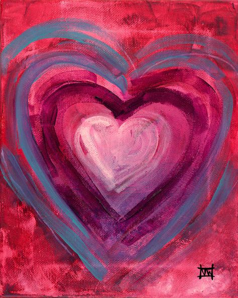 Folk Art Heart, Heart Art Projects, Valentine Art Projects, Heart Canvas, Art Heart, Heart Painting, Valentines Art, Giclee Painting, My Funny Valentine