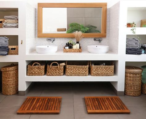 Teak bathroom vanity