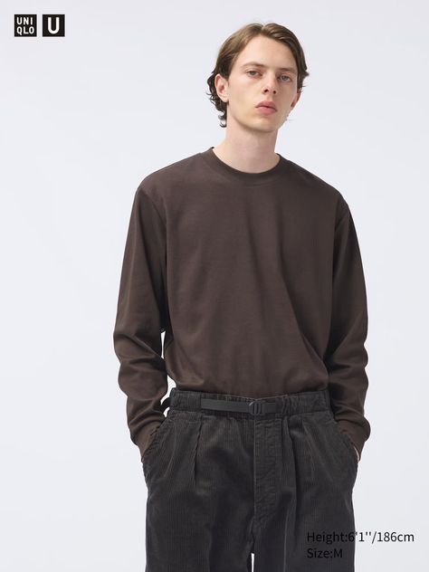 Men's AIRism Cotton Oversized Crew Neck T-Shirt (Long Sleeve) | UNIQLO NL Uniqlo U, Uniqlo Men, Mens Cuts, Uniqlo, Neck T Shirt, Cotton Tshirt, Long Sleeve Shirts, Crew Neck, Long Sleeve