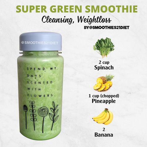 Green Smootie, Super Green Smoothie, Smoothie Drink Recipes, Smoothie Challenge, Healthy Drinks Smoothies, Fat Burning Smoothies, The Smoothie Diet, Smoothie Diet Plans, Super Food