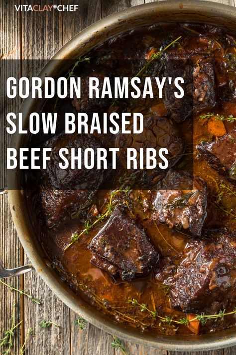 Gordon Ramsay's slow braised beef short ribs with organic mushroom's made in your crockpot or slow cooker! A delicious copy cat Gordon Ramsay recipe with step by step instructions. #braisedbeef #shortribs #gordonramsayrecipes Short Ribs In Crockpot, Gordon Ramsey Recipes, Braised Beef Short Ribs, Gordon Ramsay Recipe, Beef Short Rib Recipes, Short Ribs Recipe, Ribs Recipe, Beef Short Ribs, Braised Beef