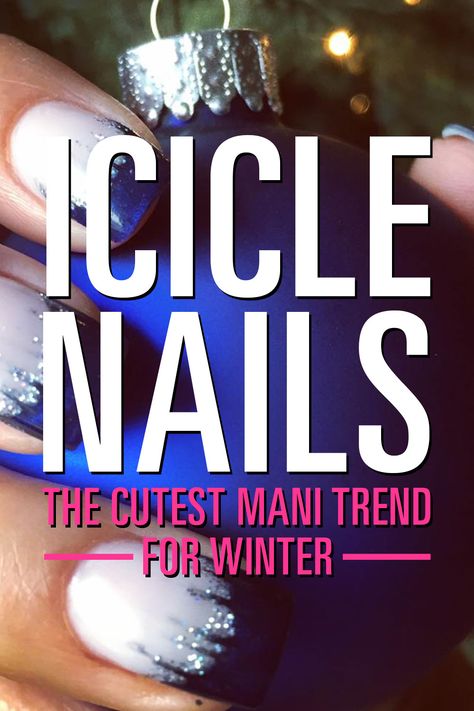 First we were bundling up our nails to look like fuzzy knit sweaters, and now everyone is going ~glacial~ over the latest mani trend: icicle nails. We promise you won't want to hide this look in mittens all winter long.   Girls are frosting their nails in a winter wonderland of sparkling silvers, icy cool blues and a sprinkle of snow flakes for a fierce ice queen look. Icicle Nails, Ideas For Nails, Nails Art Ideas, Summer Toe Nails, Christmas Nails Easy, Awesome Nails, Seasonal Nails, Winter Photoshoot, Snow Flakes