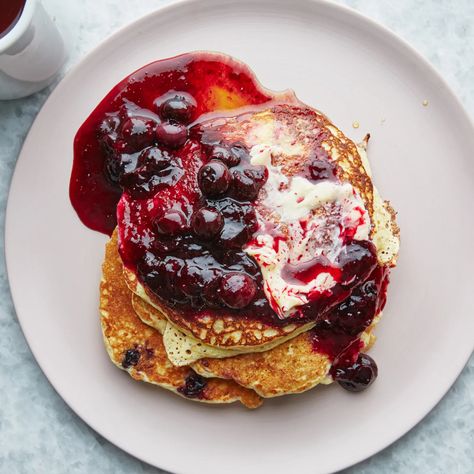 Blueberry Ricotta Pancakes, Lemon Ricotta Pancakes, Compote Recipe, Ricotta Pancakes, Favorite Breakfast Recipes, Blueberry Compote, Blueberry Sauce, Lemon Ricotta, Blueberry Pancakes