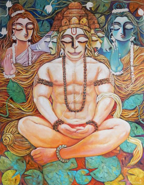 Hanuman Painting Acrylic, Hanuman Painting, Popular Paintings, Indian Art Gallery, Hanuman Pics, Western Paintings, Vedic Art, Historical Painting, Tanjore Painting