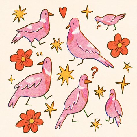 Jessica 🌿 Artist & Illustrator | PINK PIGEONS!! My fav is the one going for a worm!! (Drawings from August 2022!!) #digitaldrawing #procreate #doodle | Instagram Pink Pigeon, Bird Doodle, Pink Drawing, Pink Birds, Bird Illustration, Sketchbook Art Inspiration, Animal Illustration, The Rules, Drawing Inspiration