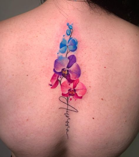 Star Tattoo Back, Orchid Flower Tattoo, Watercolor Orchid Tattoo, Orchid Tattoos, Orchid Flower Tattoos, Orchid Watercolor, 9 Tattoo, Symbolism Meaning, Tattoo Couple