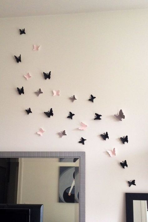 Room Decor Bedroom Paper Craft, Butterflies On Wall Decor, Places To Put Stickers In Room, Ideas Para Decorar Cuartos Manualidades, Room Decor Butterflies, Butterflies Room Decor, Ideas Para Decorar El Cuarto, Ideas Para Decorar Cuartos, Bedroom Moody