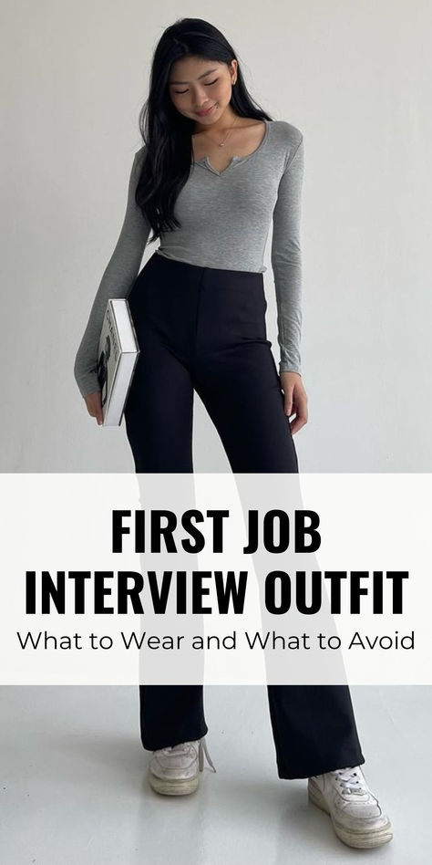 Are you a fresh graduate going on your first job interview? You may be a high school student being interviewed for a part-time position.   Whatever the case, your goal should be to stand out despite the lack of work experience. And though your skills, passion, and confidence are the most important – what you wear also has a big say on whether you land the job or not. Office Outfits Women Interview, High School Job Interview Outfit, Black Trouser Interview Outfit, What To Wear To A Presentation, Gen X Work Outfit, Hot Weather Interview Outfit, Comfy But Professional Outfits, Outfit Idea For Interview, Restaurant Interview Outfit Casual