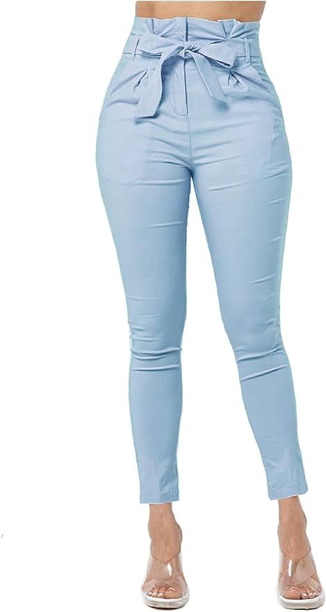 TwiinSisters Women's High Waist Bow-Tie Paper Bag Waist Casual Stretch Pants Trousers for Women with Spandex at Amazon Women’s Clothing store Trousers For Women, Stretch Pants, Amazon Women, Pants Trousers, Bow Tie, Clothing Store, Casual Women, Paper Bag, High Waist