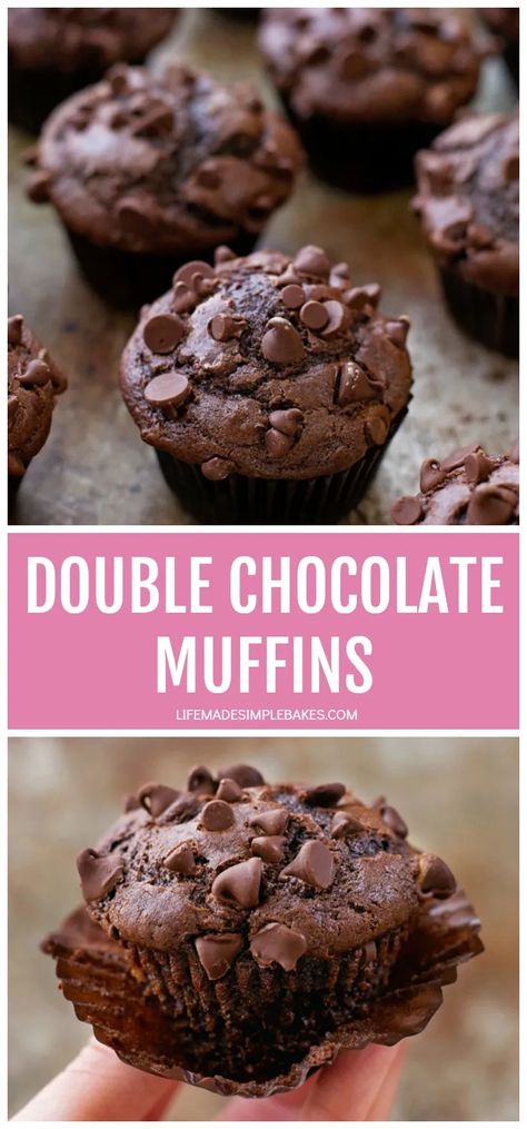 Double Chocolate Muffin Recipe, Chocolate Muffins Recipe, Double Chocolate Chip Muffins, Life Made Simple, Chocolate Muffin Recipe, Chocolate Muffin, Double Chocolate Muffins, Moist Muffins, Chocolate Chip Muffins