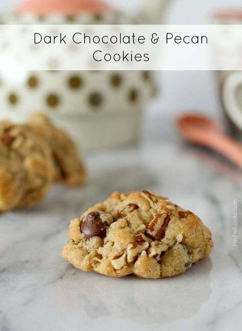 Dark Chocolate and Pecan Cookies on RachelCooks.com Chocolate Pecan Cookies, Pecan Cookie, Oatmeal Raisin Cookies Chewy, Pecan Cookies, Chocolate Pecan, Raisin Cookies, How Sweet Eats, Favorite Cookies, Cookie Desserts