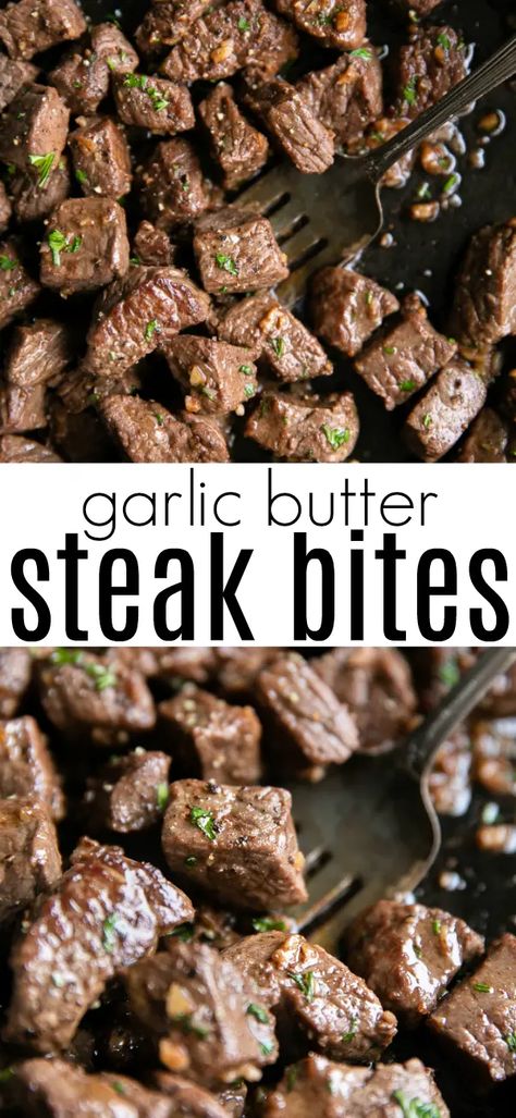 Cooked in a delicious garlic butter sauce, these tender Steak Bites are made with sirloin steak for juicy, mouthwatering bite-size pieces every time! Enjoy these garlic butter steak bites for an easy, low-carb snack or with your favorite sides for a fast and simple weeknight dinner. Steak Bites In Crockpot, Garlic Butter Steak Bites, Butter Steak Bites, Steak Bites Recipe, Easy Crepe Recipe, Butter Steak, Tender Steak, Make French Toast, Sirloin Steak