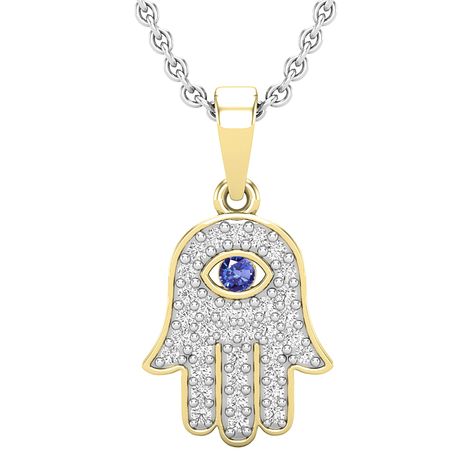 Dazzlingrock Collection Round Tanzanite & White Diamond Ladies Evil Eye Hamsa Hand of Fatima Pendant Comes with an 18 Inch Silver Chain| 18K Yellow Gold (As an Amazon Associate I earn from qualifying purchases) Evil Eye Hamsa, Diamond Evil Eye, Tanzanite Diamond, Hand Of Fatima, Cluster Pendant, Hamsa Hand, Diamond Pendant, White Diamond, Evil Eye