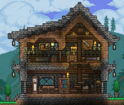 Simple Terraria Builds, Terraria Clothier House, Terraria Beginner House, Terraria Tavern Build, Terraria Mountain House, Terraria Roof Design, Terraria Starter House Ideas, Terraria Small House Ideas, Terraria Starter Base