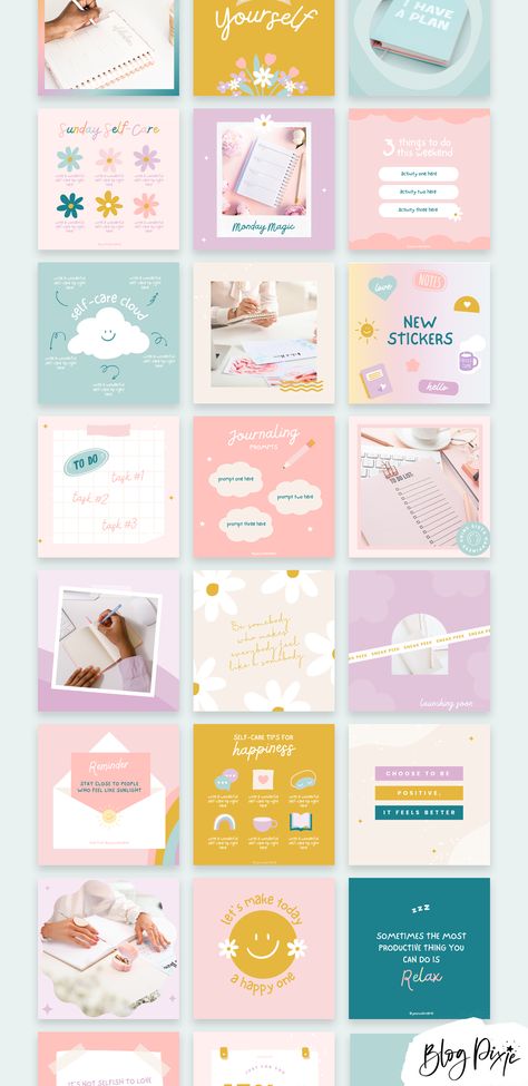 Create beautiful Instagram posts in Canva with pastel rainbow positivity. Choose from hundreds of templates, fonts, and colors to create a unique look for your #Playful_Instagram_Feed #Free_Instagram_Template_Canva #Social_Media_Inspo_Aesthetic #Pastel_Feed_Instagram Canva Kawaii Elements, Branding Social Media Posts, Canva Instagram Post Ideas, Cute Instagram Feed, Pastel Instagram Feed, Instagram Quote Template, Pastel Branding, Instagram Branding Template, Instagram Post Inspiration