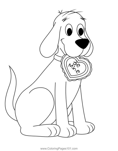 Clifford With Heart Coloring Page Heart Coloring Page, Dog Printable, Clifford The Big Red Dog, Valentines Day Coloring Page, Heart Coloring Pages, Valentines Day Coloring, Dog Coloring Page, Red Dog, Kids Coloring