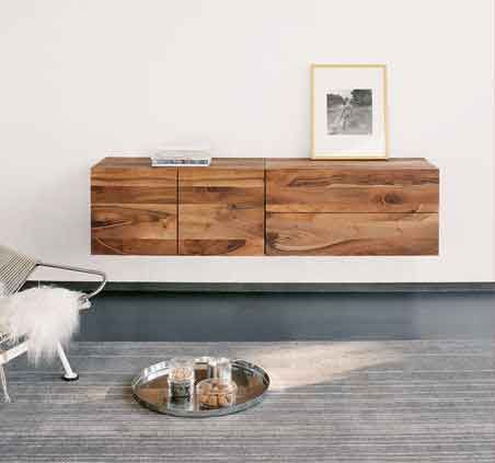 Floating wood cabinet Commode Design, Floating Shelves Kitchen, Floating Cabinets, Floating Desk, Estantes Flotantes, Mobile Bar, Sideboard Storage, A Living Room, Space Savers