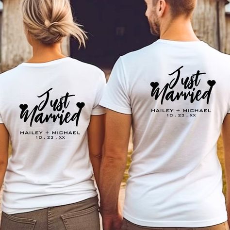 Just Married Heart Wedding Newlywed Couple T-Shirt Holy Matrimony, Anniversary Dates, Newlywed Gifts, Heart Wedding, Couple T-shirt, Free Birthday Stuff, Just Married, White T Shirt, Wedding Anniversary