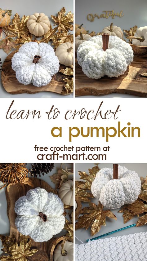 crochet pumpkin - free crochet pattern Crochet Pumpkin From Rectangle, Crocheting Pumpkins, Easy Crochet Pumpkin, Whimsical Crochet, Pumpkin Patterns Free, Crochet Friends, Autumn Recipes, Holiday Tablescapes, Homemade Decor