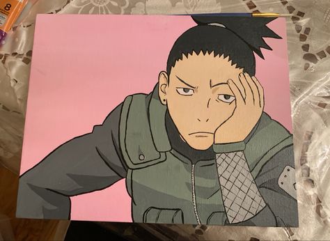 Shikamaru Canvas Painting, Shikamaru Painting, Simple Anime Painting, Anime Paintings Canvases, Anime Painting Ideas, Shikamaru Wallpaper, Anime Canvas Painting, Anime Acrylic, Naruto Painting