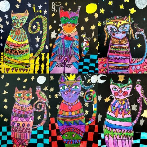 Kate Driscoll on Instagram: “Loving these Heather Galler inspired cats by my Year 2s. Hoping the rest of the class will finish in their final lesson next week. 🤞🤞🤞 .…” Heather Galler Art, Heather Galler, Art Teaching, My Year, The Class, Elementary Art, Art Club, Art Teacher, Teacher Life