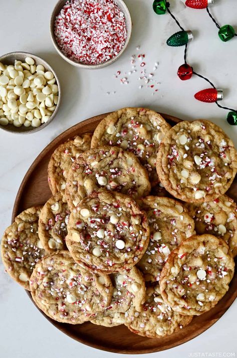 Indulge in the magic of the season with Soft White Chocolate Peppermint Cookies! A perfect blend of rich white chocolate, cool peppermint and a chewy texture that's pure bliss. Ideal for holiday gatherings or Christmas cookie platters! Peppermint White Chocolate Cookies, Christmas Peppermint Cookies, White Chocolate Peppermint Cookies, Peppermint Christmas Cookies, Ghirardelli Peppermint Bark, Peppermint Chocolate Chip Cookies, Peppermint Cookie, Cookie Platters, Chocolate Chip Zucchini Bread