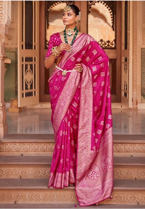 Raspberry Pink Woven Soft Silk Saree Broad Border Saree, Pink Silk Saree, Gota Patti Saree, Formal Saree, Grey Saree, Party Sarees, Border Saree, Banarasi Silk Saree, Satin Saree