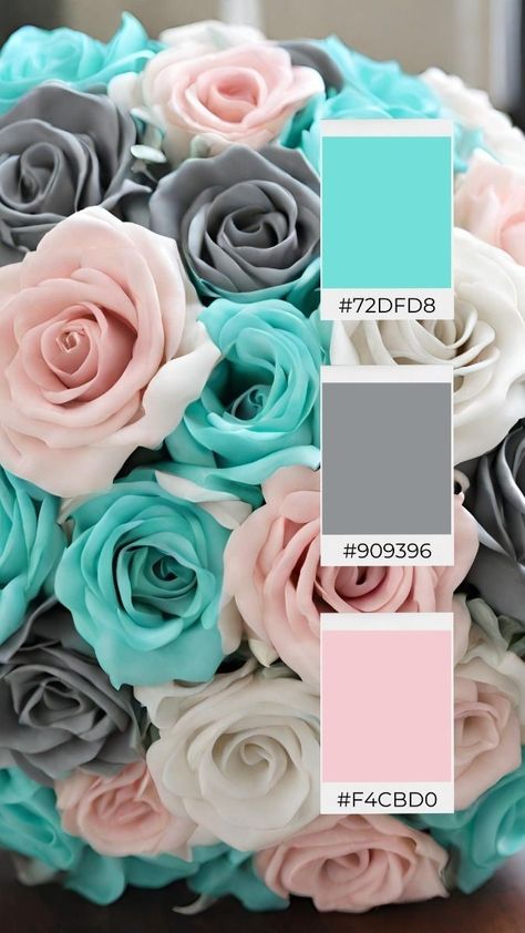 Unique Color Palette Colour Schemes, Blue And Dusty Pink Wedding, Colour Catalogue, Bunny Wedding, Dusty Pink Wedding, Rapunzel Wedding, Teal Wedding Colors, Wedding Theme Color Schemes, Wedding Color Palette Summer