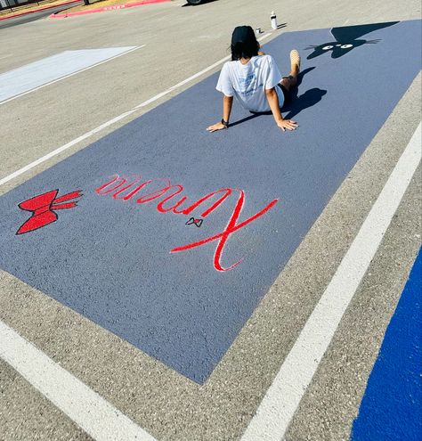 Seniors parking spot Sanrio Parking Spot, Studio Ghibli Senior Parking Spot, Studio Ghibli Parking Spot, Senior Parking Spots Butterfly, Painted Parking Spots Senior Girls, Parking Spot, Senior Year, Studio Ghibli