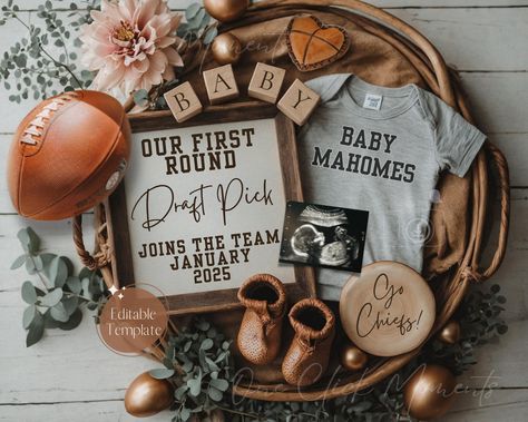 Football Pregnancy Announcement, Digital Football Baby Reveal, Boho Editable Template, Gender Neutral, New Player Team, Fall Football Fan Baseball Pregnancy Announcement, Sports Gender Reveal, Football Pregnancy Announcement, Random Baby, Baby Surprise Announcement, Gender Reveal Baby Shower Themes, Fall Pregnancy Announcement, Fall Football